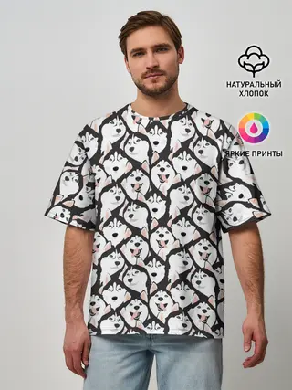 Мужская футболка оверсайз / Сибирский Хаски