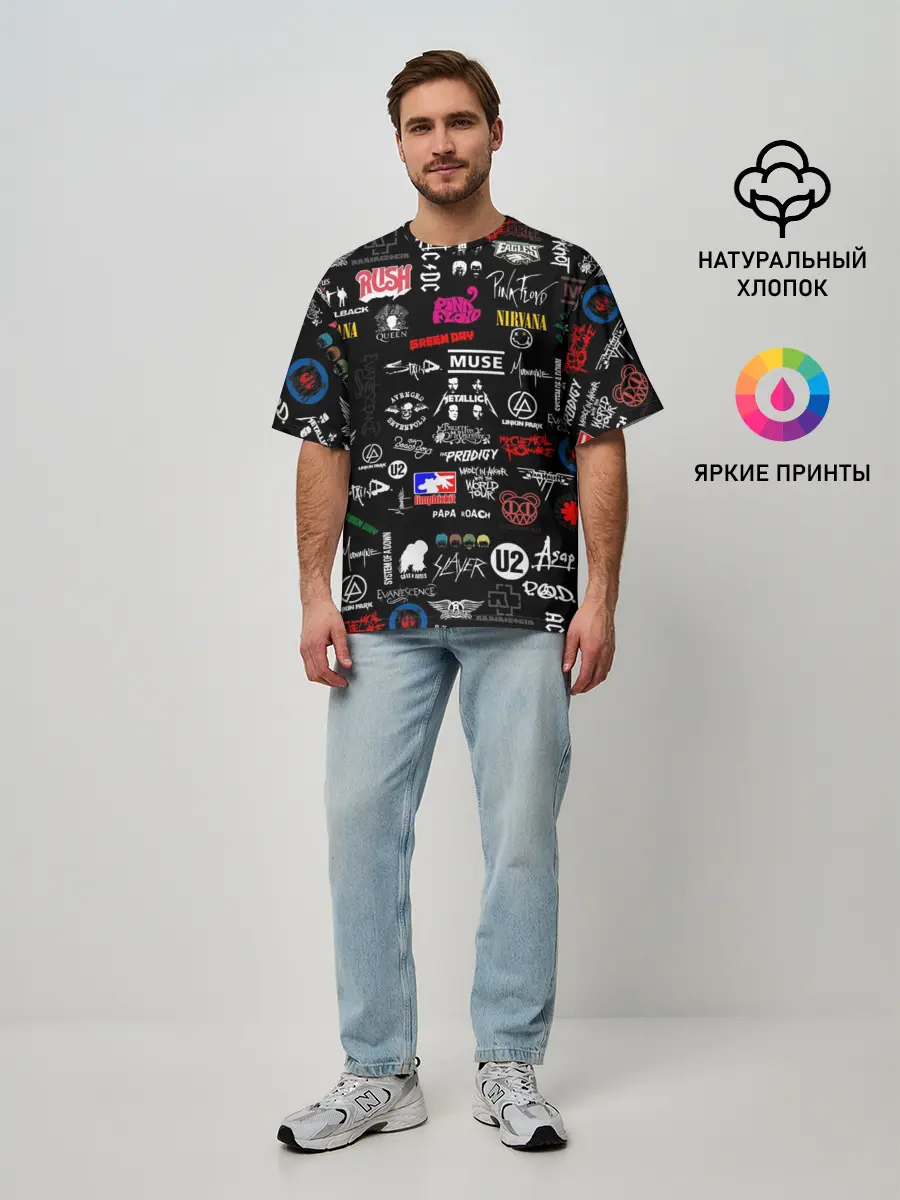 Мужская футболка оверсайз / ЛОГОТИПЫ РОК ГРУПП | PATTERN