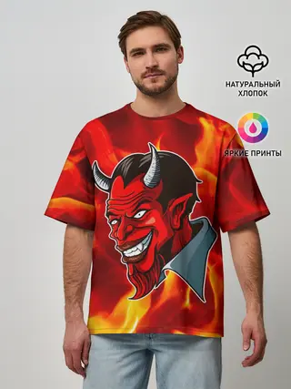 Мужская футболка оверсайз / The devil is on fire