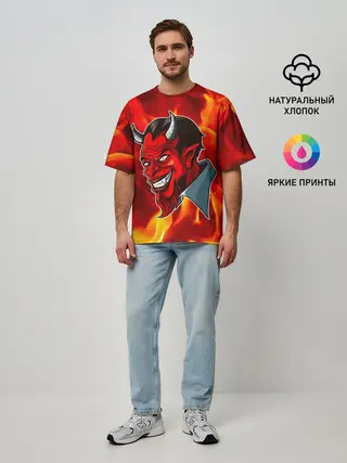 Мужская футболка оверсайз / The devil is on fire