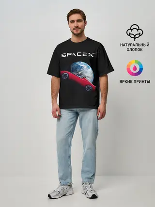 Мужская футболка оверсайз / Space X Zero gravity car