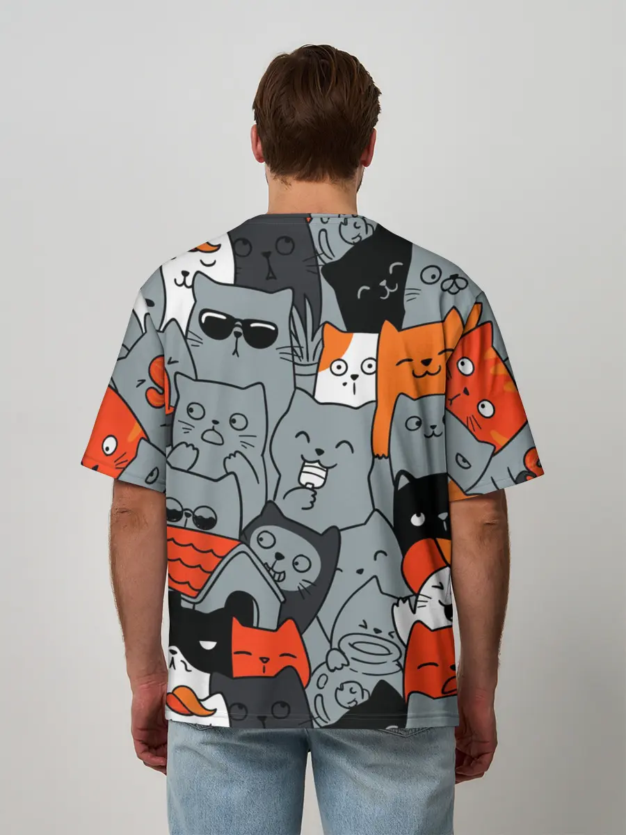 Мужская футболка оверсайз / Разноцветные коты