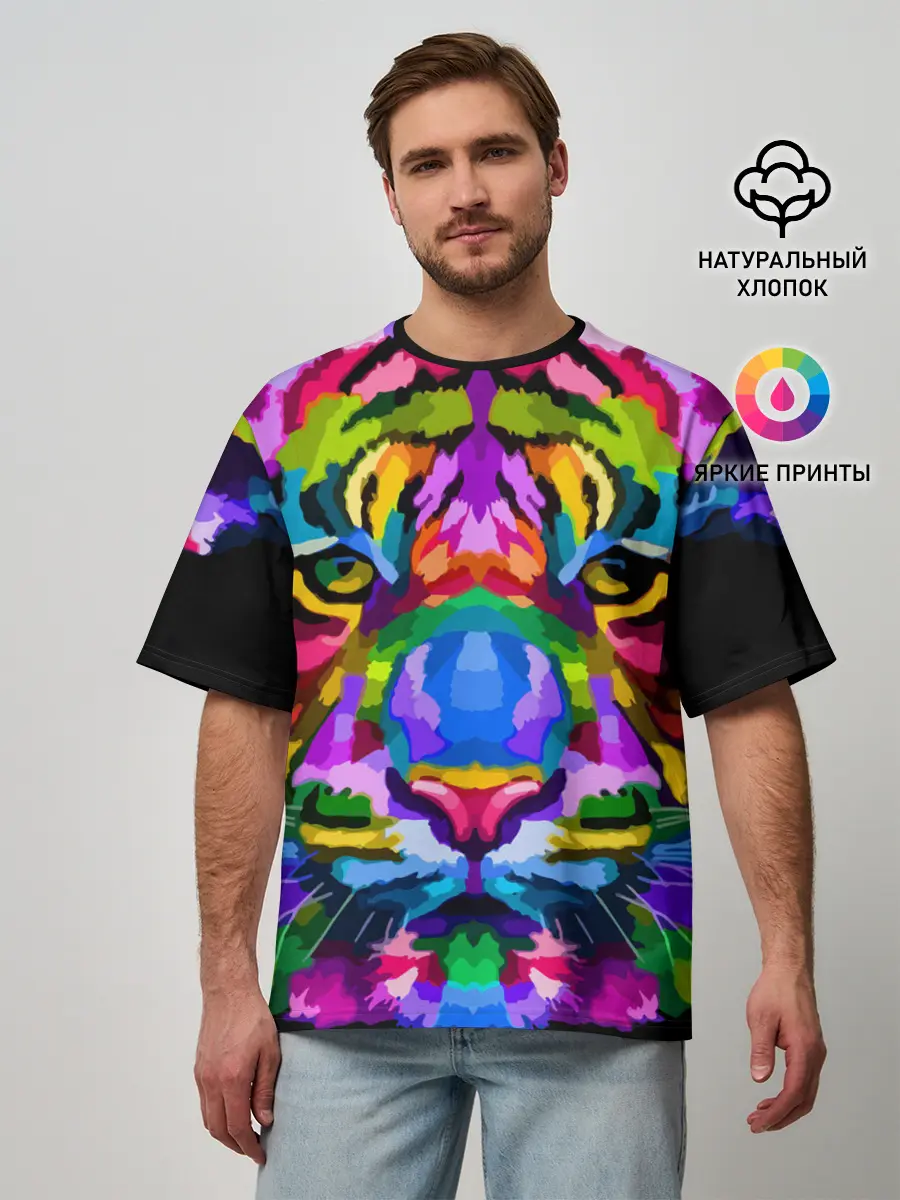 Мужская футболка оверсайз / Neon tiger