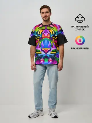 Мужская футболка оверсайз / Neon tiger