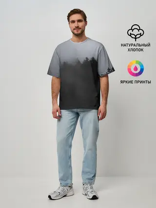 Мужская футболка оверсайз / Лес в дыму