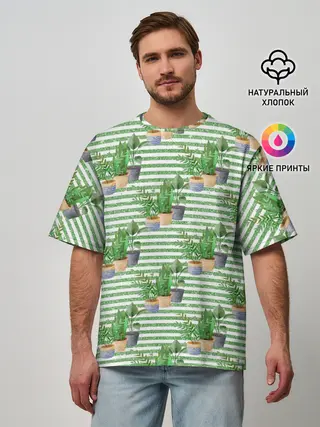 Мужская футболка оверсайз / Комнатные цветы