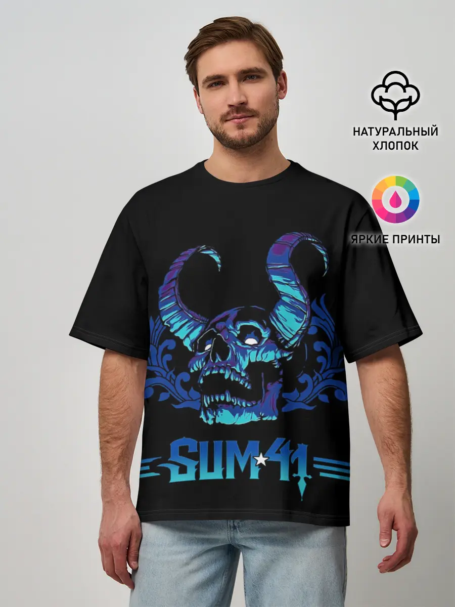 Мужская футболка оверсайз / Horned skull