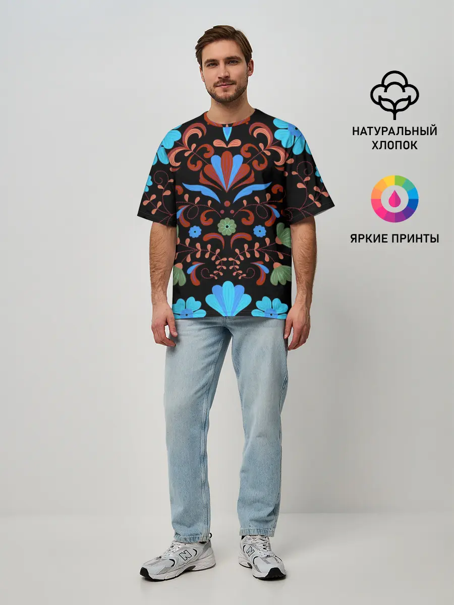 Мужская футболка оверсайз / РОСПИСЬ ЦВЕТАМИ