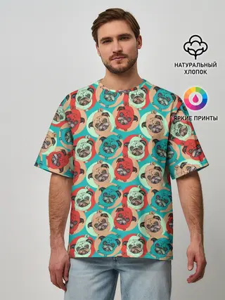 Мужская футболка оверсайз / Прикольные Мопсы