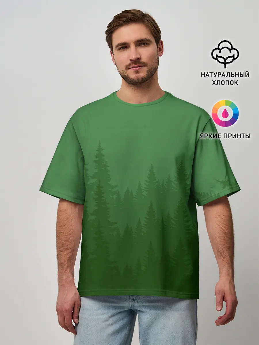 Мужская футболка оверсайз / Зеленый Лес