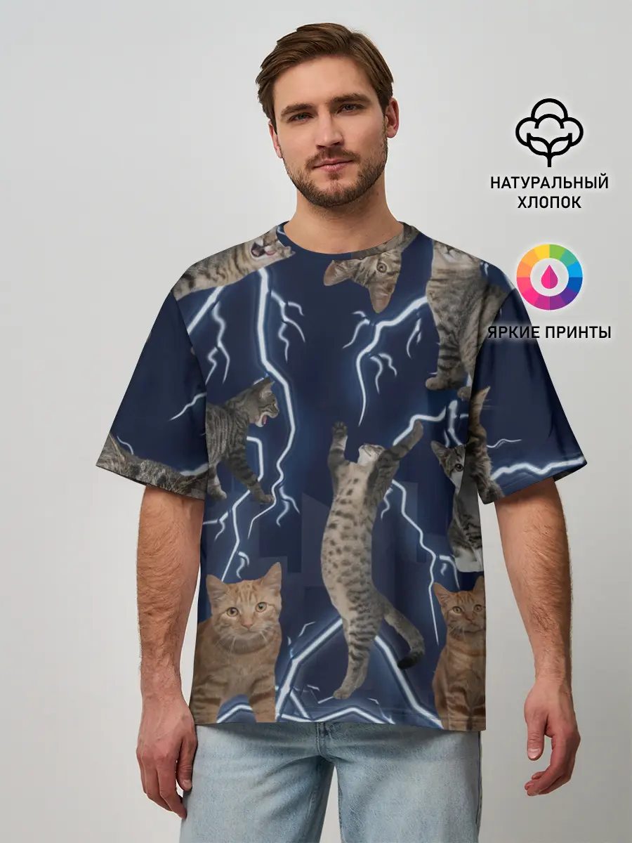 Мужская футболка оверсайз / Коты