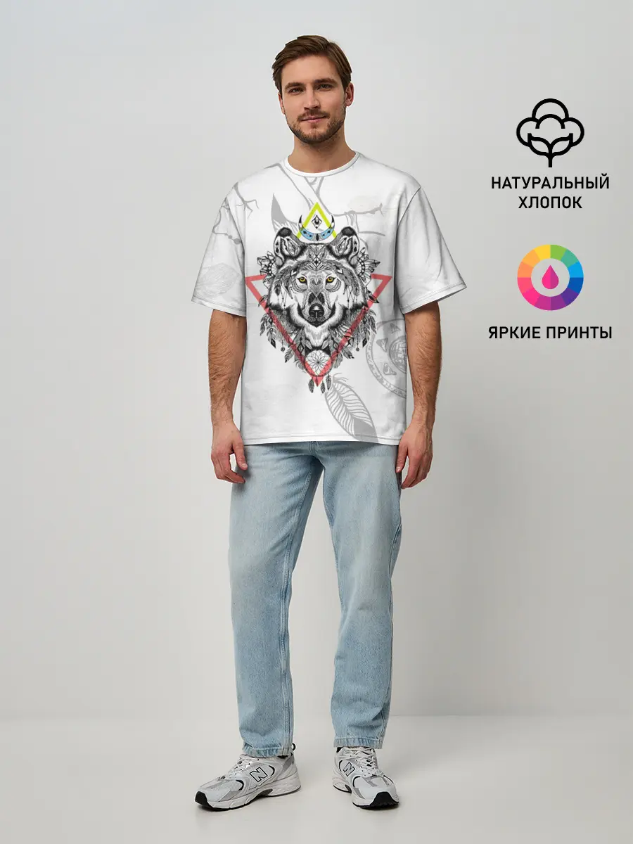 Мужская футболка оверсайз / Волк
