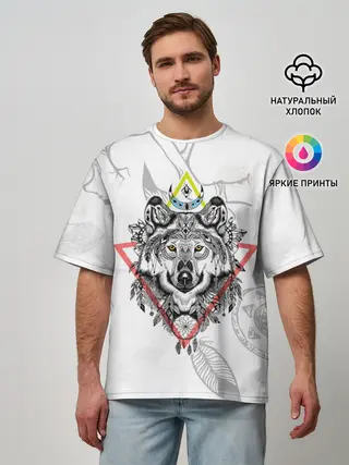 Мужская футболка оверсайз / Волк