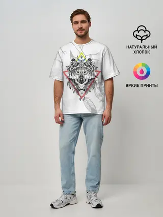 Мужская футболка оверсайз / Волк