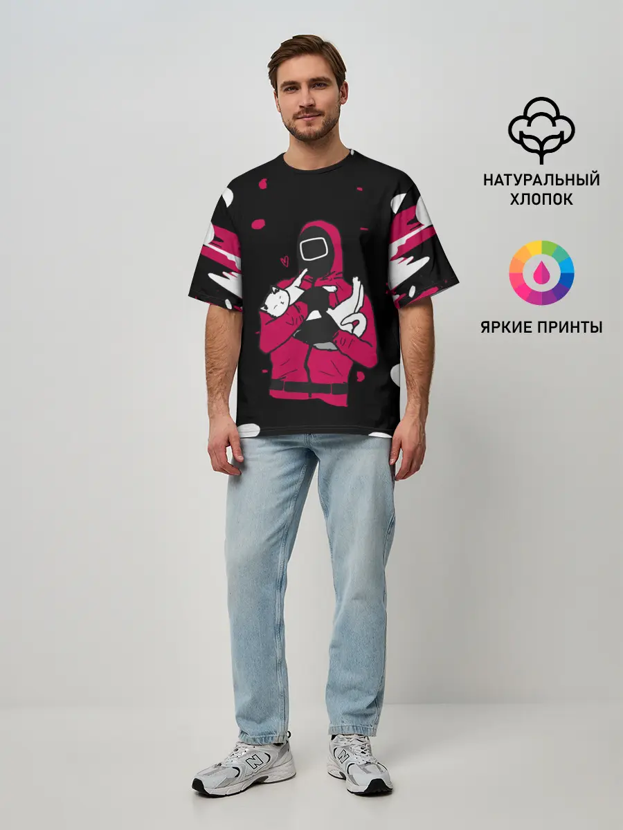 Мужская футболка оверсайз / Игра в кальмара x Кот,