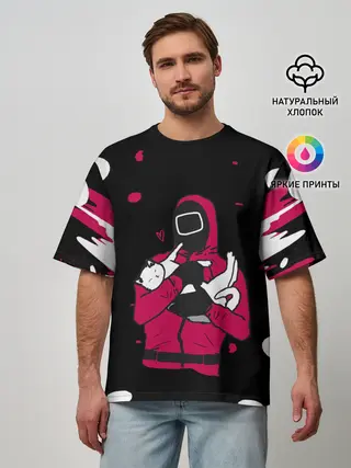 Мужская футболка оверсайз / Игра в кальмара x Кот,
