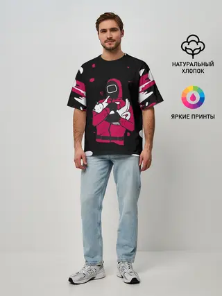 Мужская футболка оверсайз / Игра в кальмара x Кот,