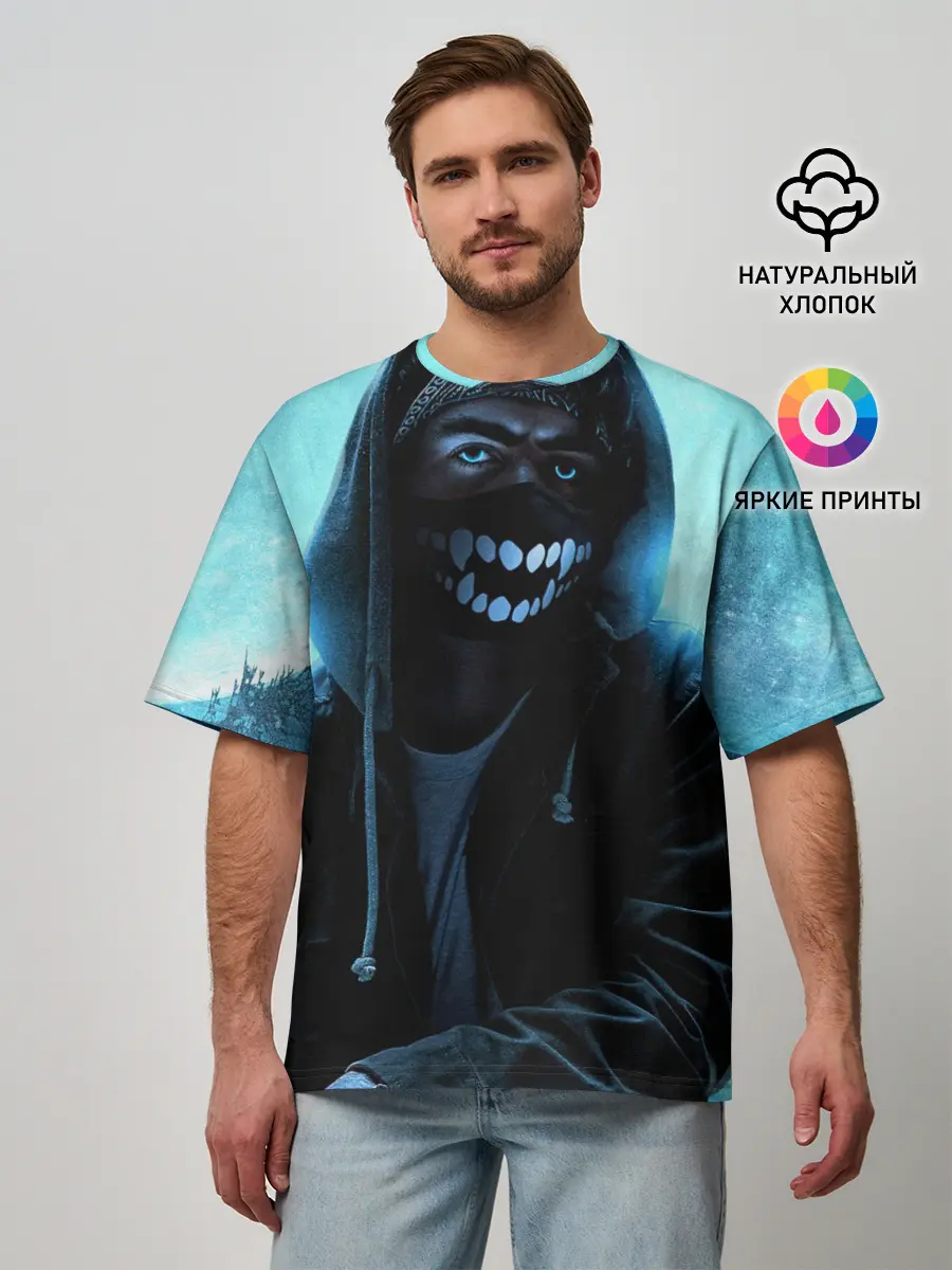 Мужская футболка оверсайз / Парень в маске