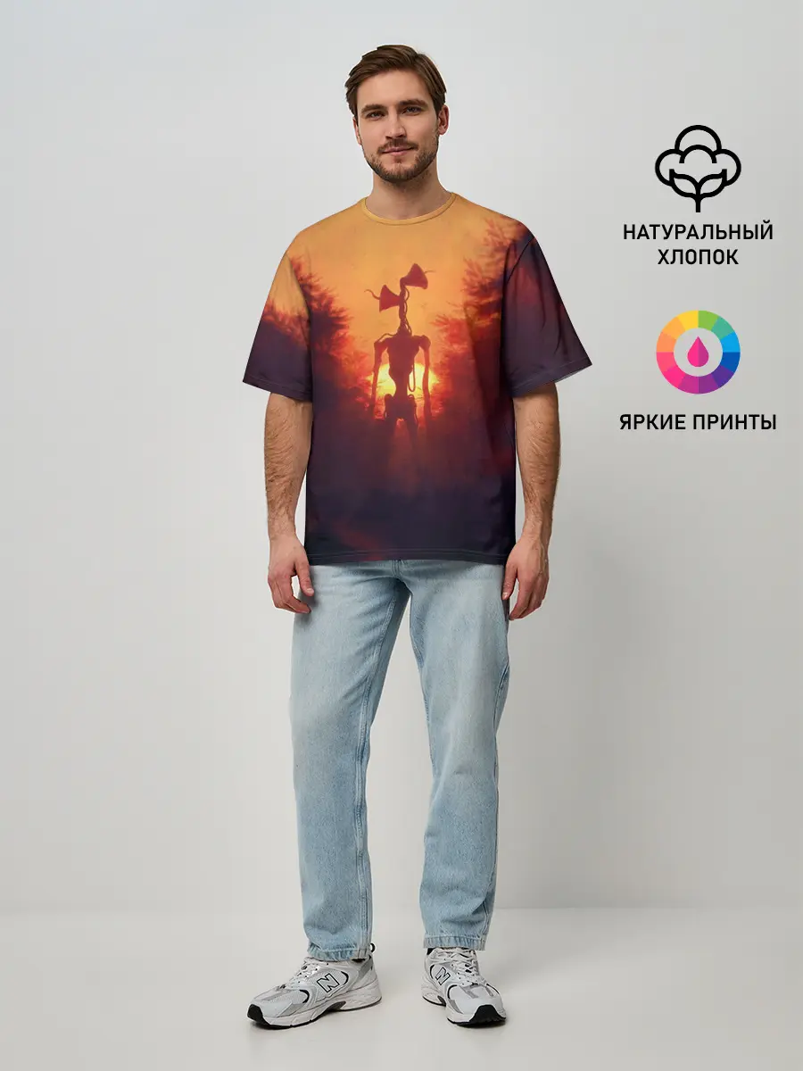 Мужская футболка оверсайз / СИРЕНОГОЛОВЫЙ ORANGE