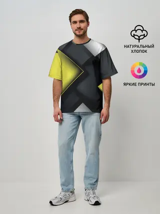 Мужская футболка оверсайз / Желто черный ромб