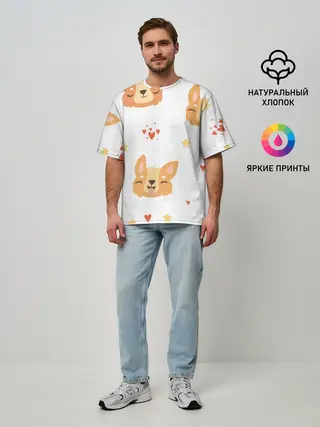 Мужская футболка оверсайз / Милый Корги