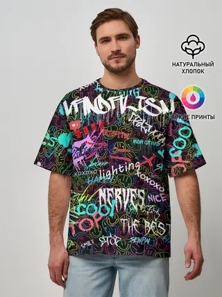 Мужская футболка оверсайз / neon graffiti | Smile