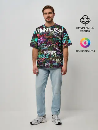 Мужская футболка оверсайз / neon graffiti | Smile