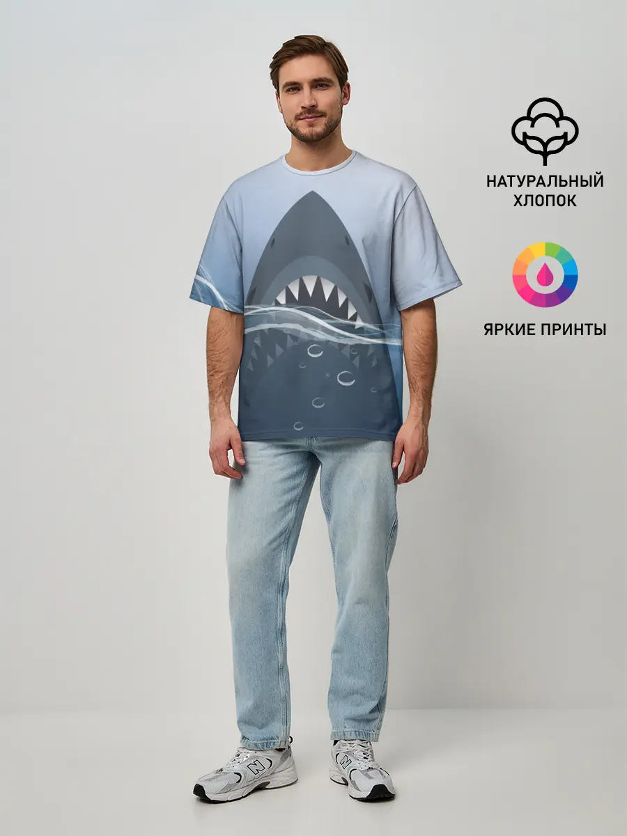 Мужская футболка оверсайз / Акула под водой