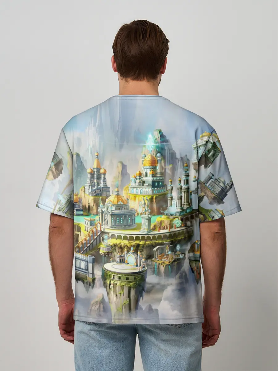 Мужская футболка оверсайз / Город в небе