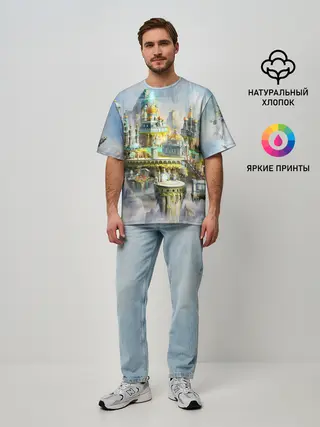 Мужская футболка оверсайз / Город в небе