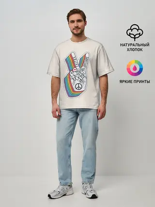 Мужская футболка оверсайз / PEACE and LOVE | МИР и ЛЮБОВЬ