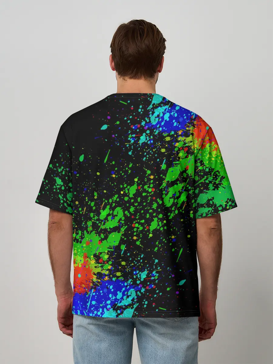 Мужская футболка оверсайз / Врывающийся Монки. Радужный фон