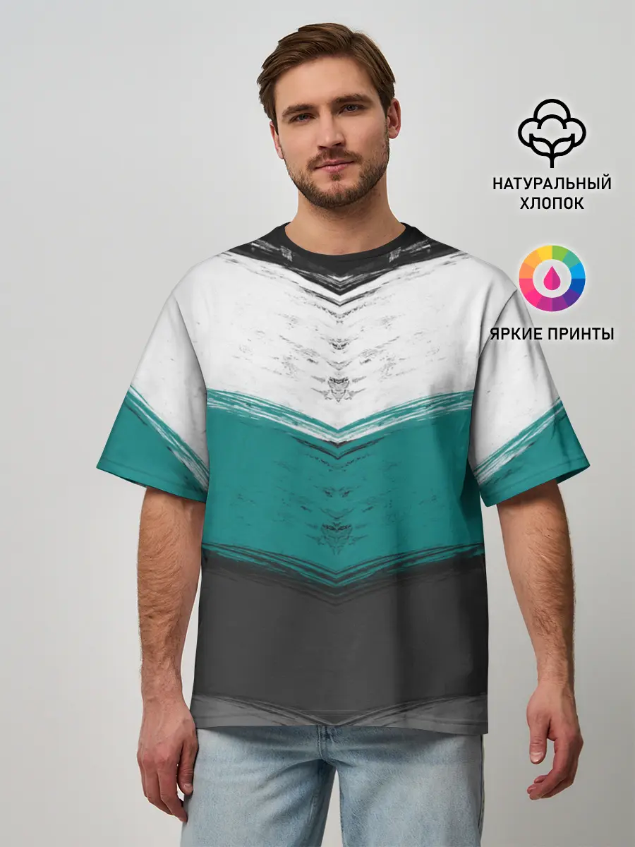 Мужская футболка оверсайз / Полосатый абстрактный принт