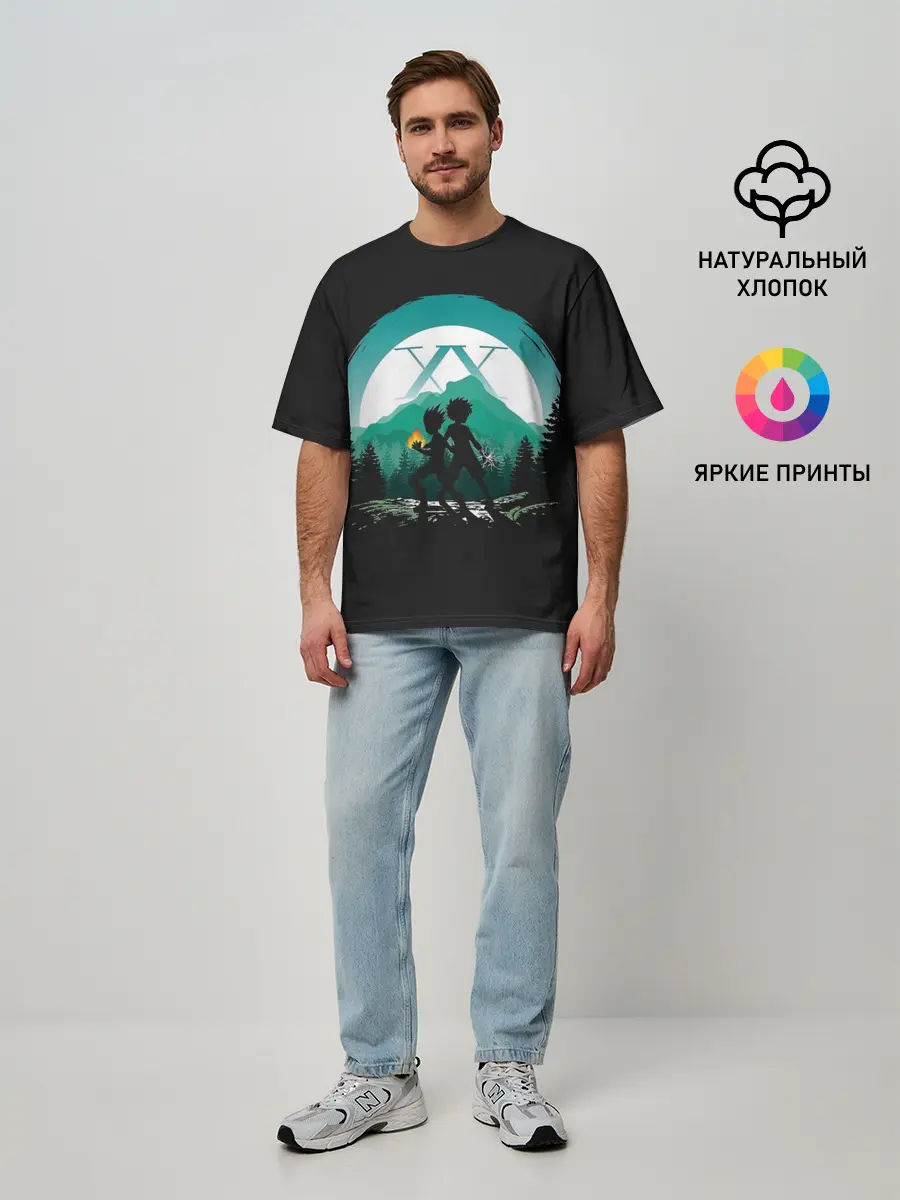 Мужская футболка оверсайз / HH в круге бирюзовом