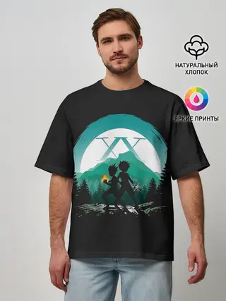 Мужская футболка оверсайз / HH в круге бирюзовом