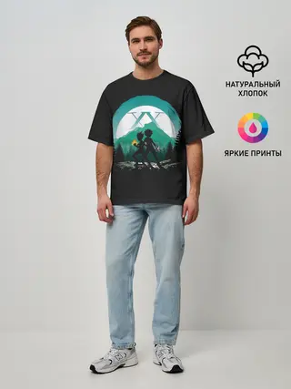 Мужская футболка оверсайз / HH в круге бирюзовом