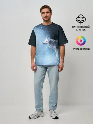 Мужская футболка оверсайз / ВОЛК ЗИМА