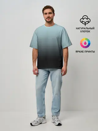 Мужская футболка оверсайз / Black and Blue gradient