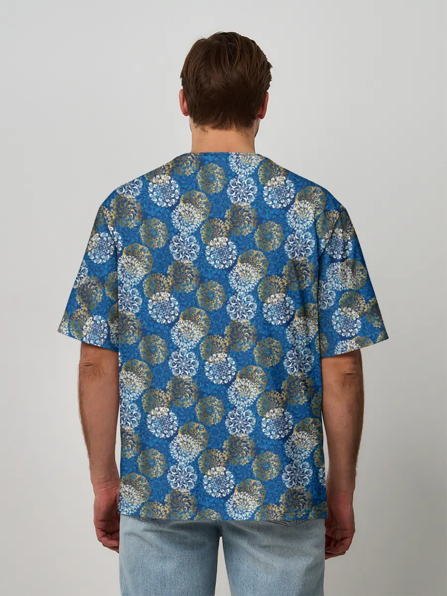 Мужская футболка оверсайз / Разноцветные Новогодние Узоры