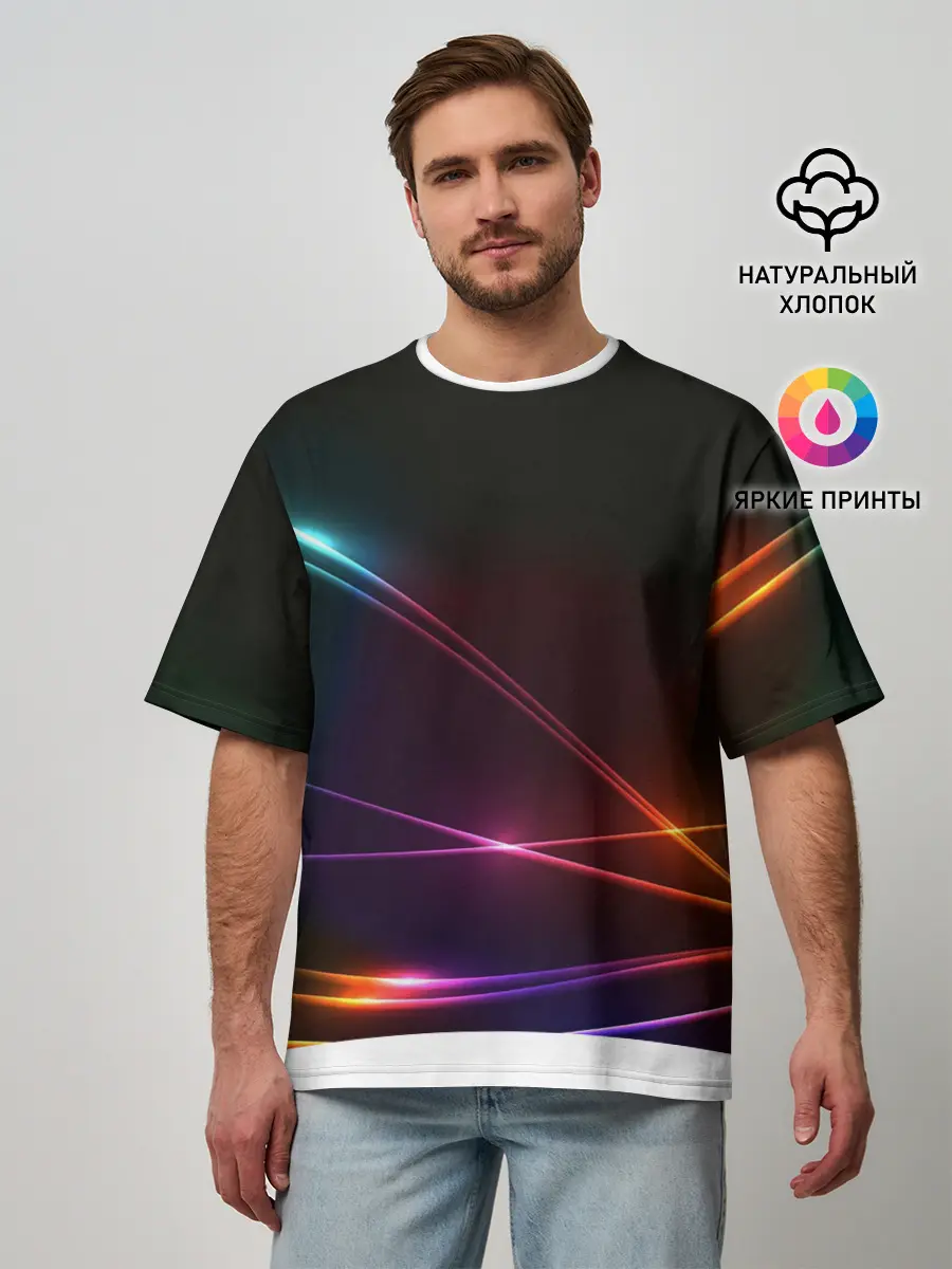 Мужская футболка оверсайз / Неоновые Линии