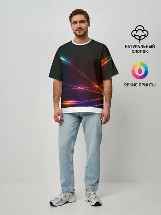 Мужская футболка оверсайз / Неоновые Линии