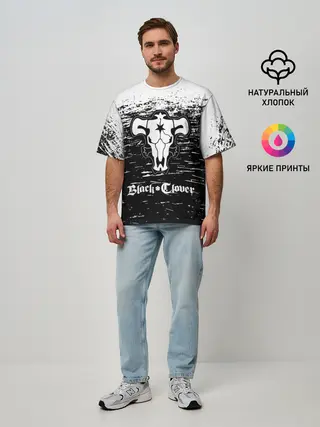Мужская футболка оверсайз / Чёрный клевер: Бык.