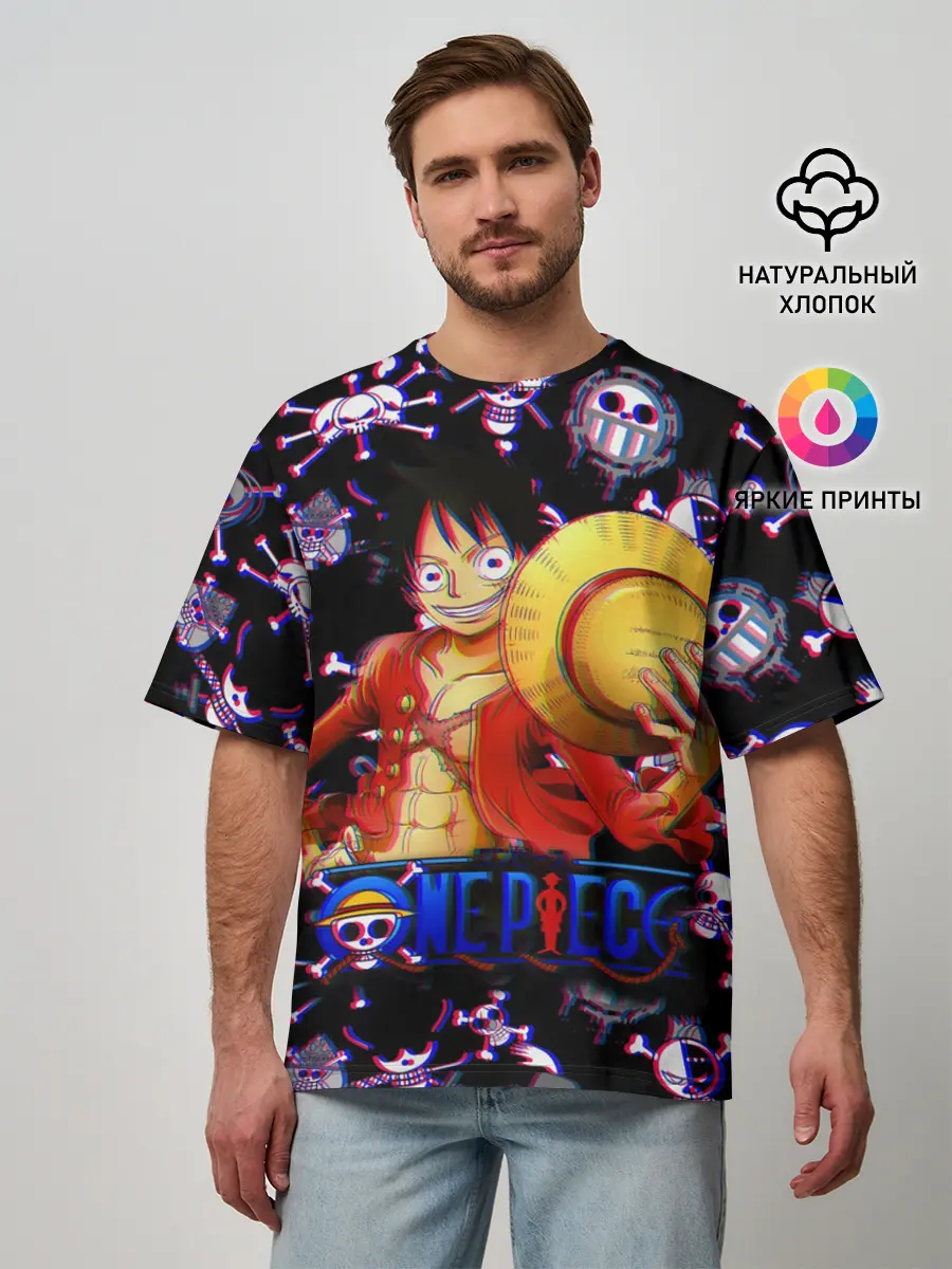 Мужская футболка оверсайз / Луффи One Piece | Glitch