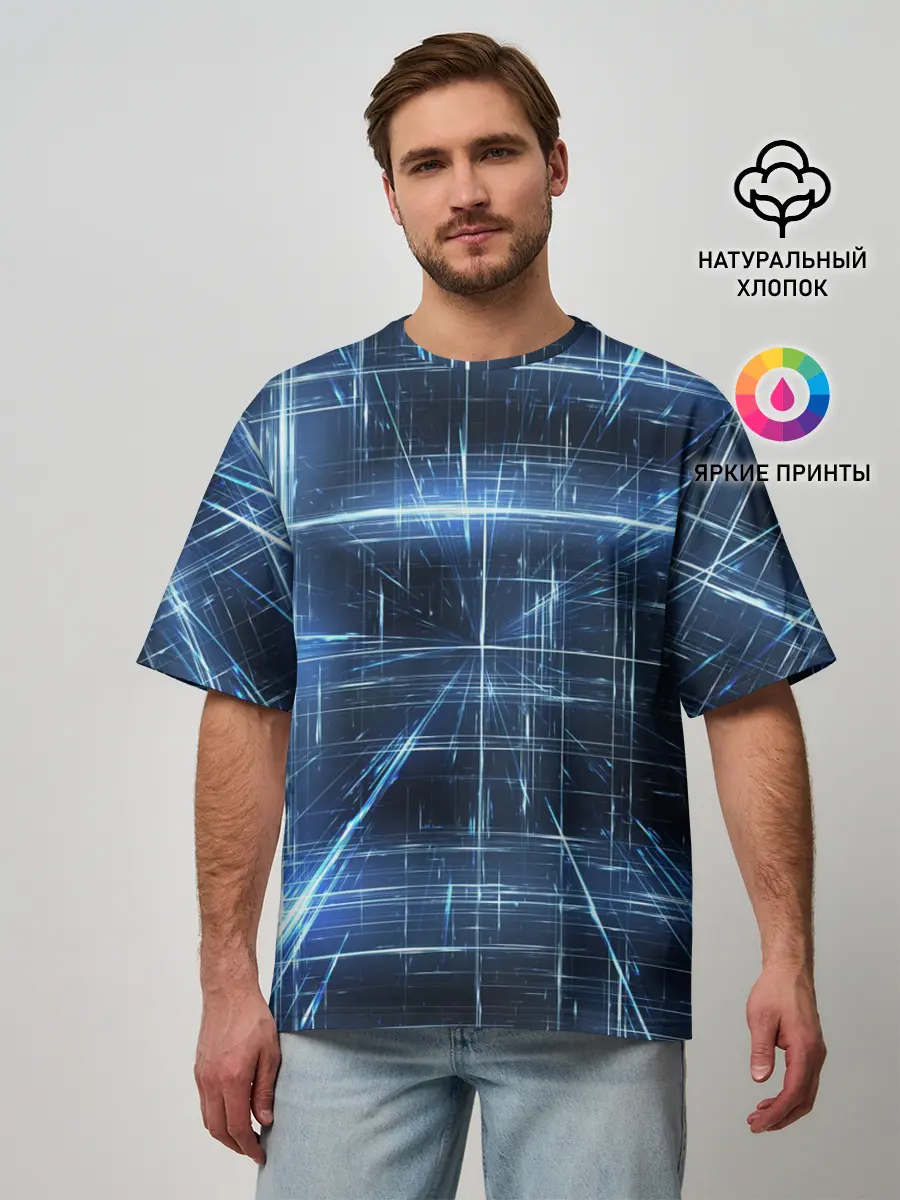 Мужская футболка оверсайз / Линии неона