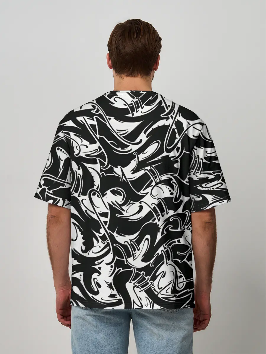 Мужская футболка оверсайз / Tattoo | BlackWhite