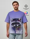 Мужская футболка оверсайз / енот акварелью потеки