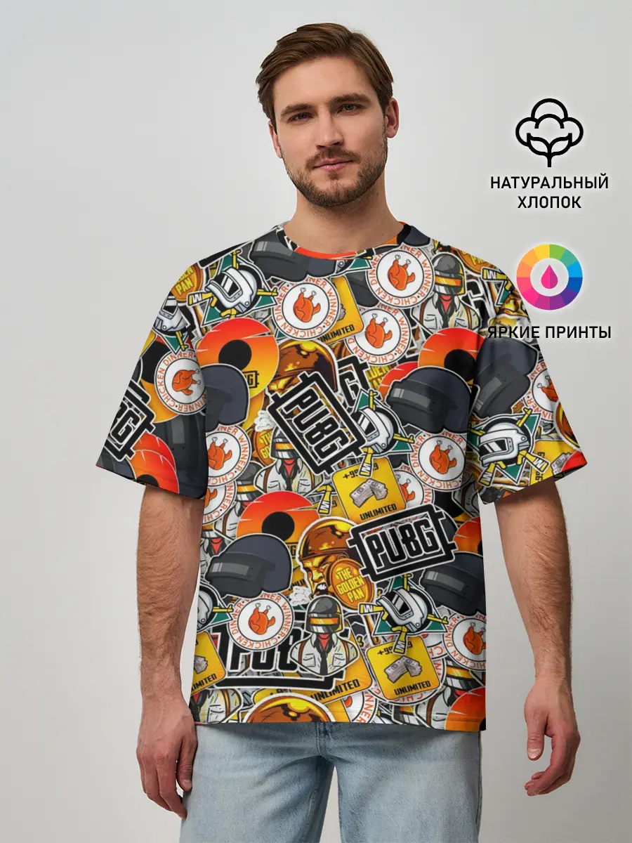 Мужская футболка оверсайз / PUBG STICKER
