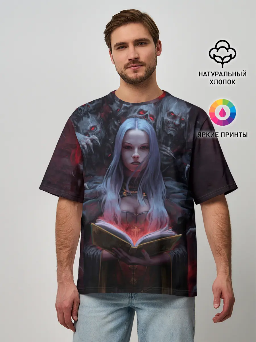 Мужская футболка оверсайз / Demonic book