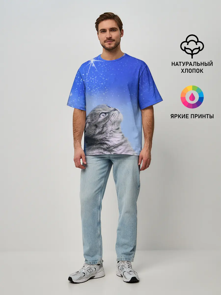 Мужская футболка оверсайз / Кот и космос