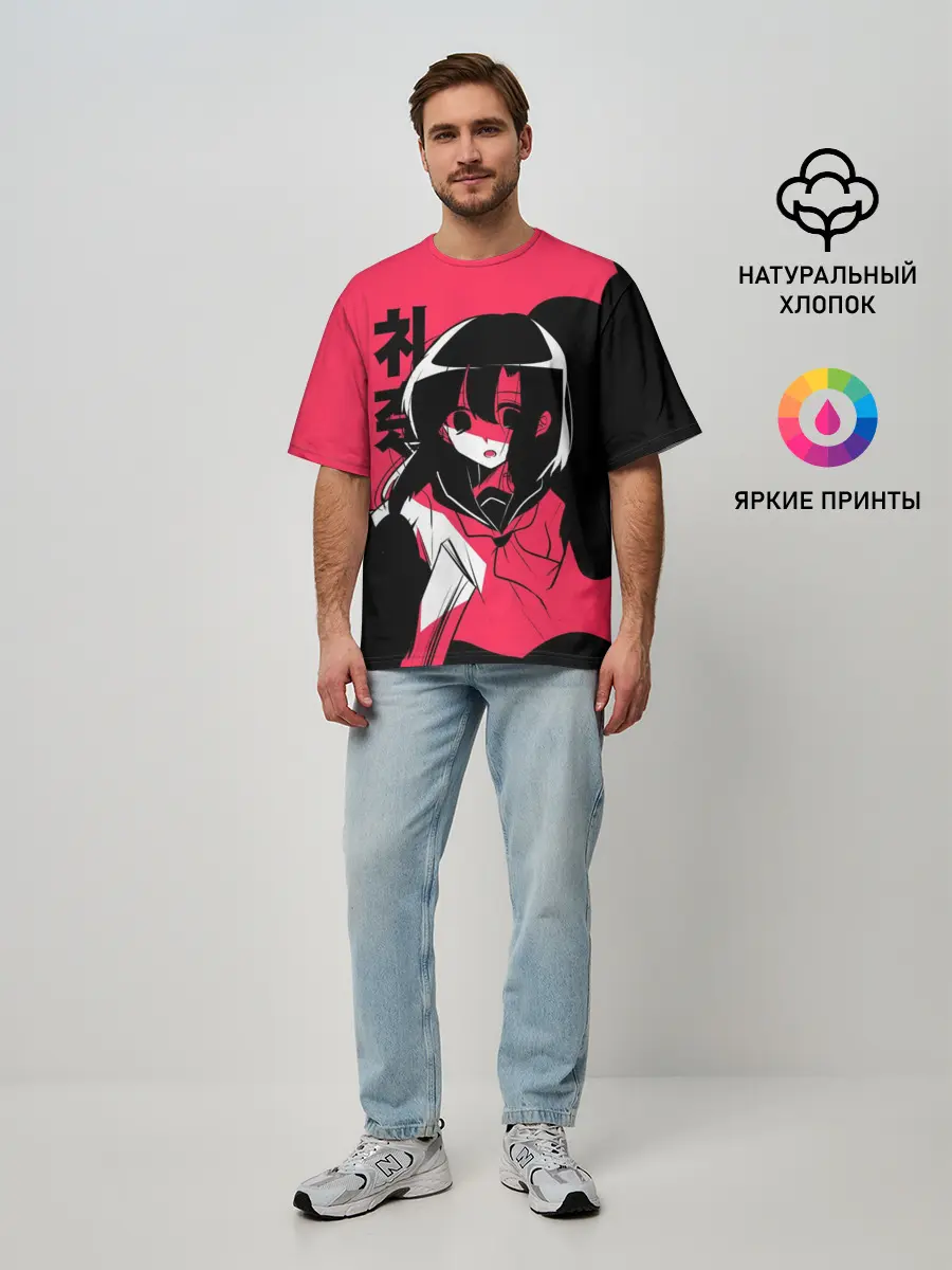 Мужская футболка оверсайз / Rena Black Pink